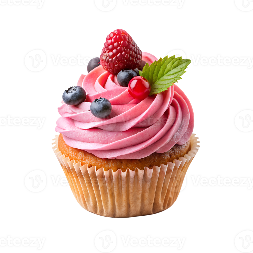 cupcake with berries and frosting on top png