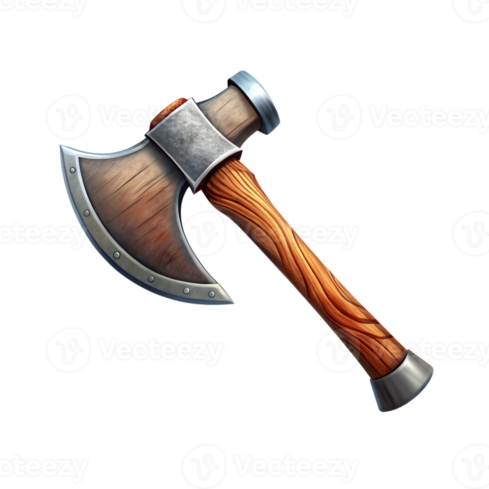 an axe with a wooden handle on a transparent background png