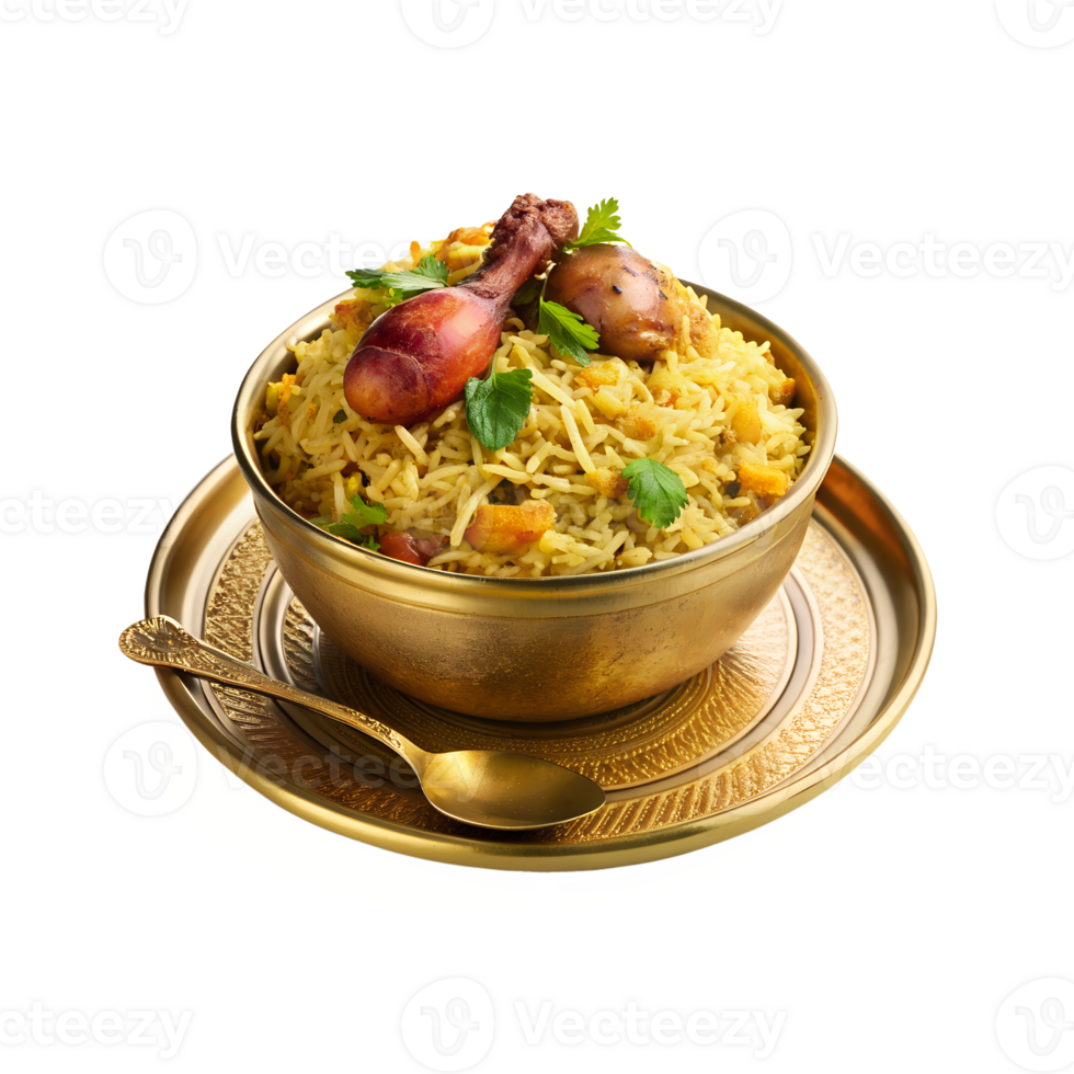 Chicken Biryani Golden Color Bowl png
