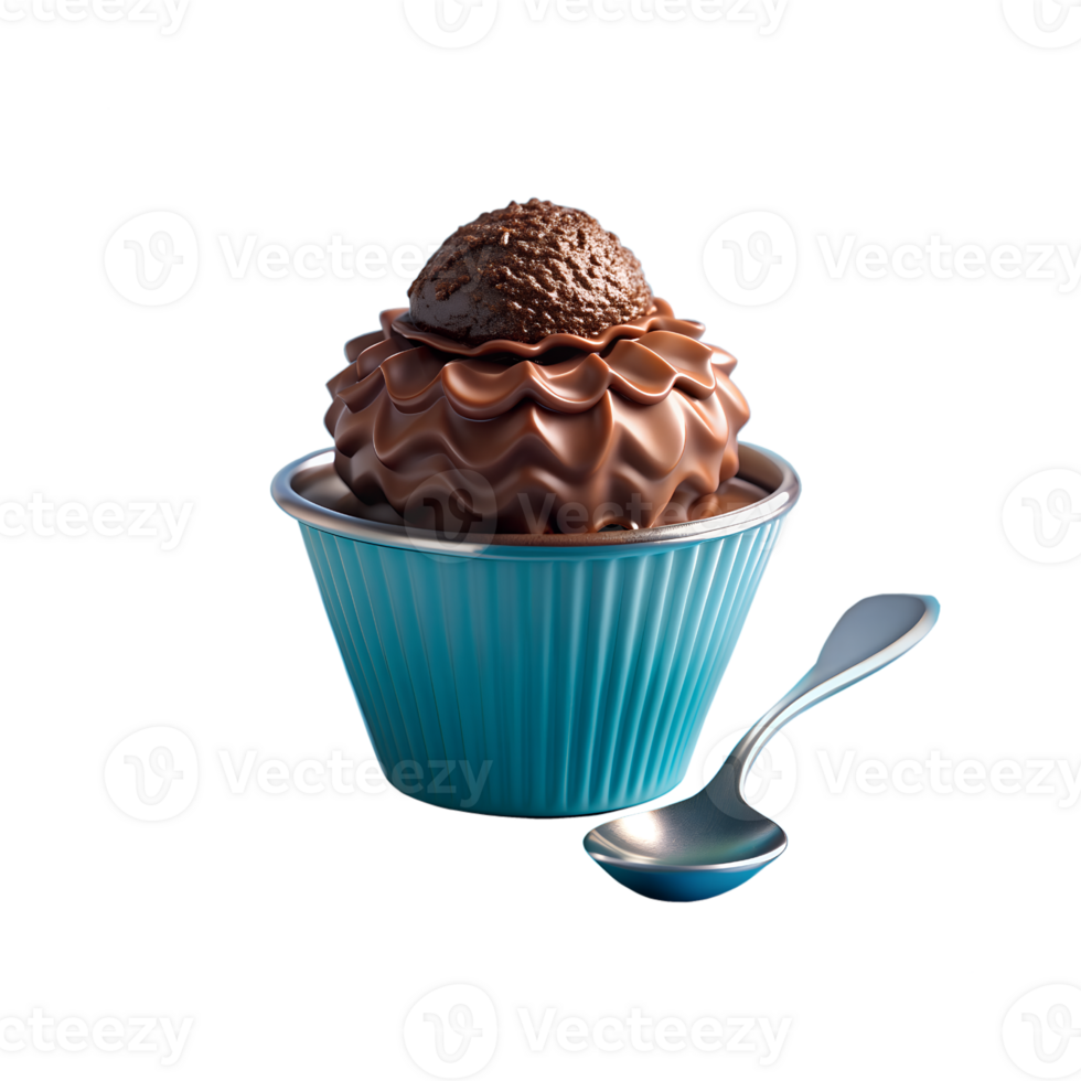 chocolate cupcake with spoon on transparent background png