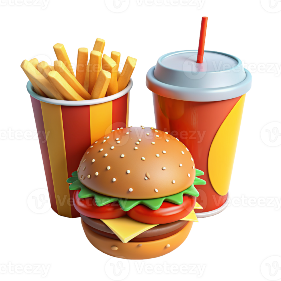 fast food hamburger and fries on a white background png