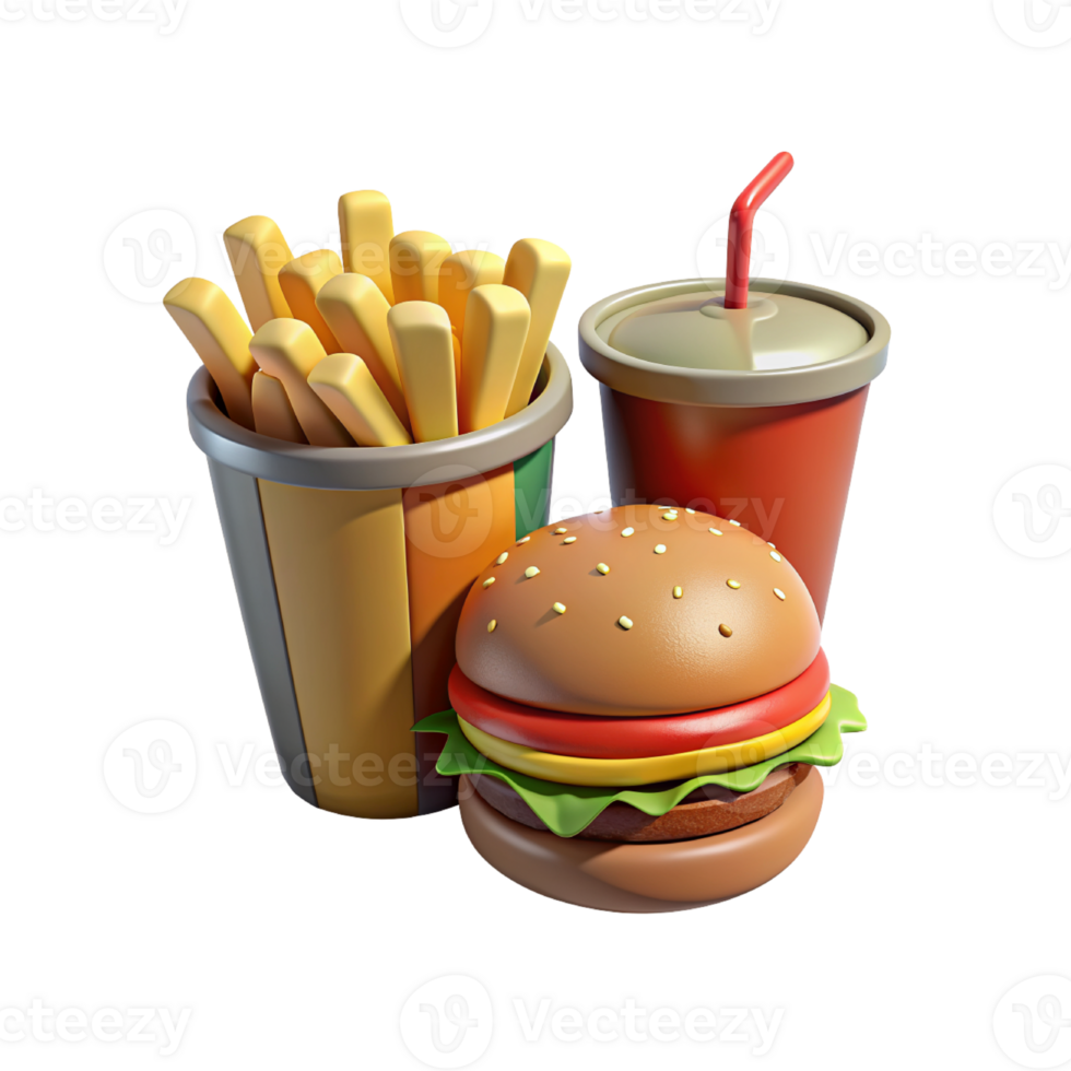 fast food hamburger and fries on a white background png