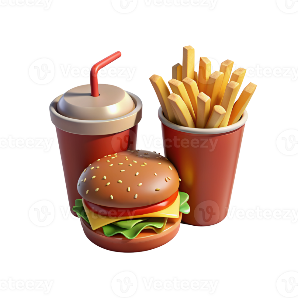 fast food hamburger and fries on a white background png