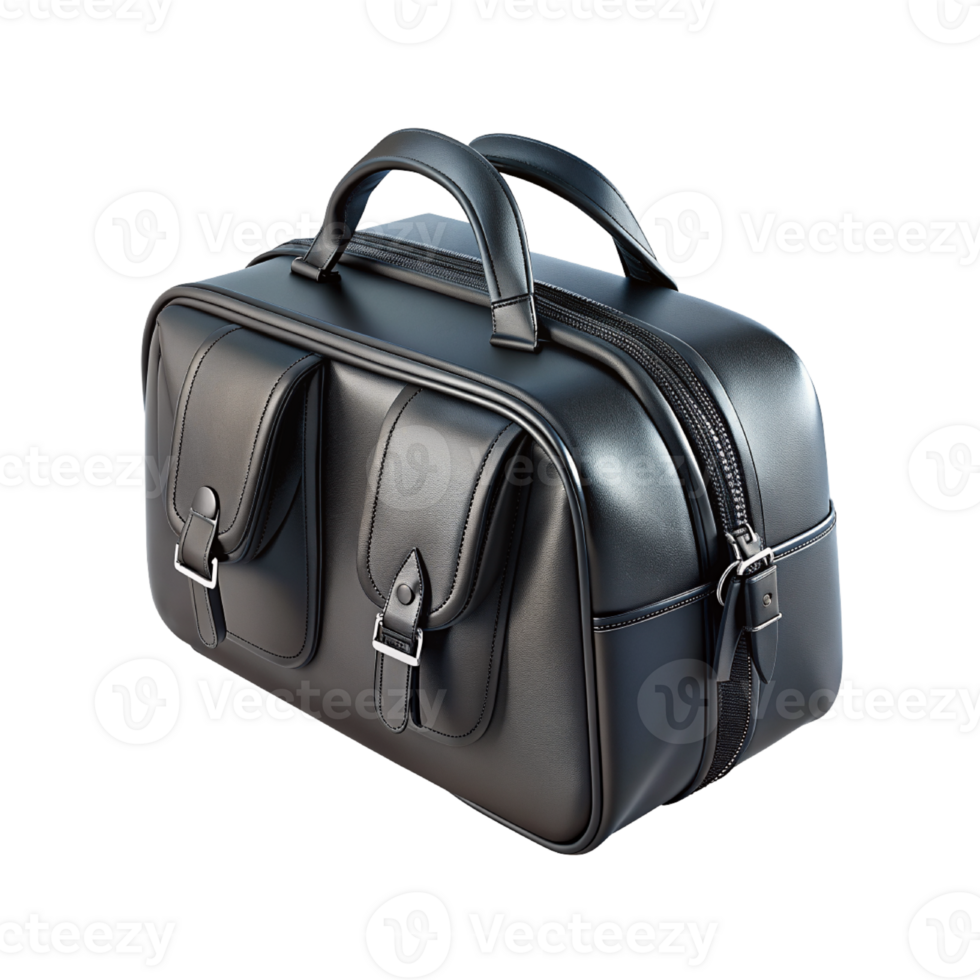 black leather travel bag with white background png