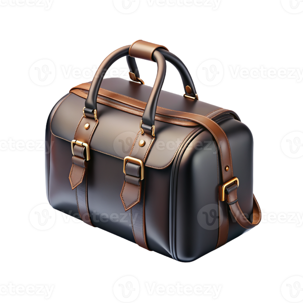 3d illustration of a black leather travel bag on a transparent background png