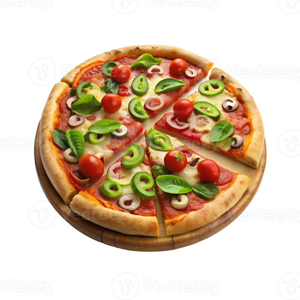 freshly baked pizza with a perfectly cut slice png