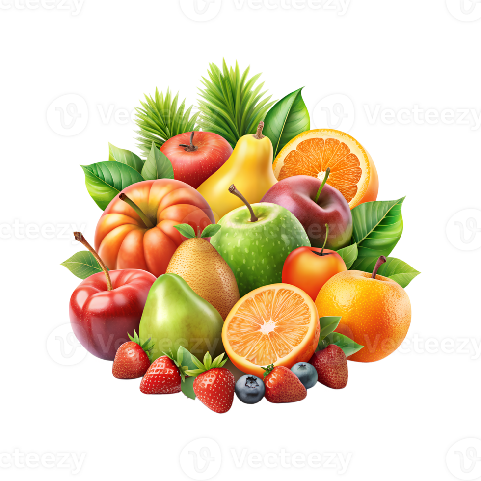 vers mengen fruit met bladeren geïsoleerd png