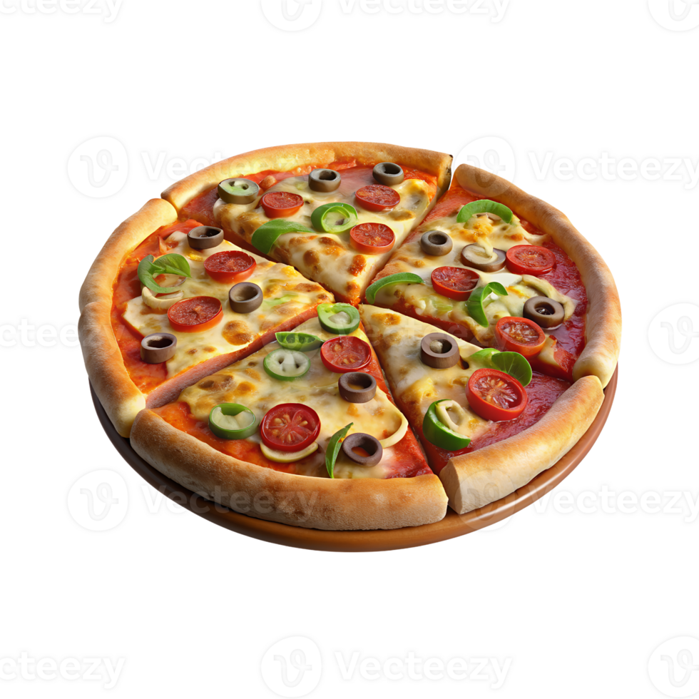 freshly baked pizza with a perfectly cut slice png