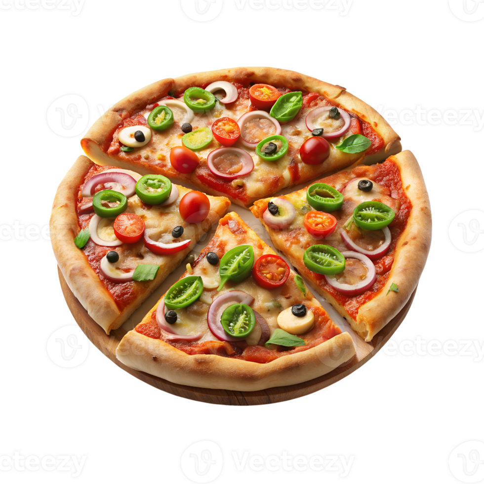 freshly baked pizza with a perfectly cut slice png