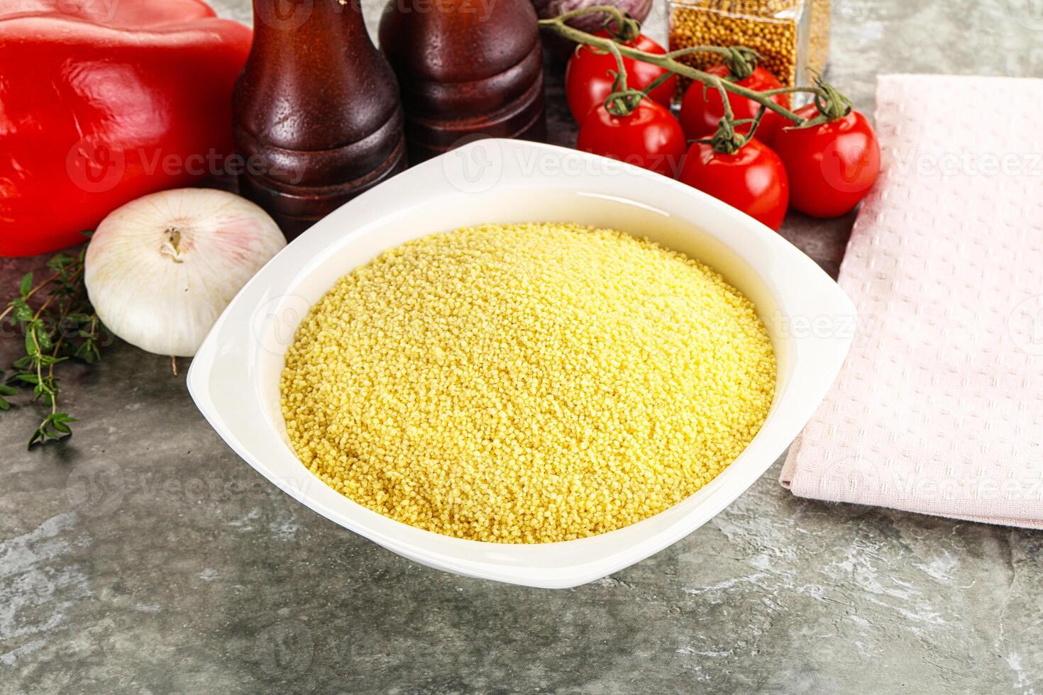 Raw dry wheat couscous grain photo