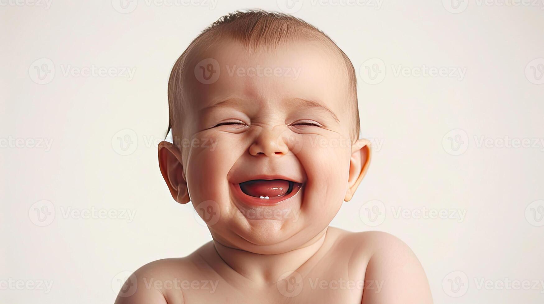 Cute baby laughing cheerfully on white background. Child emotions concept. illustration. photo