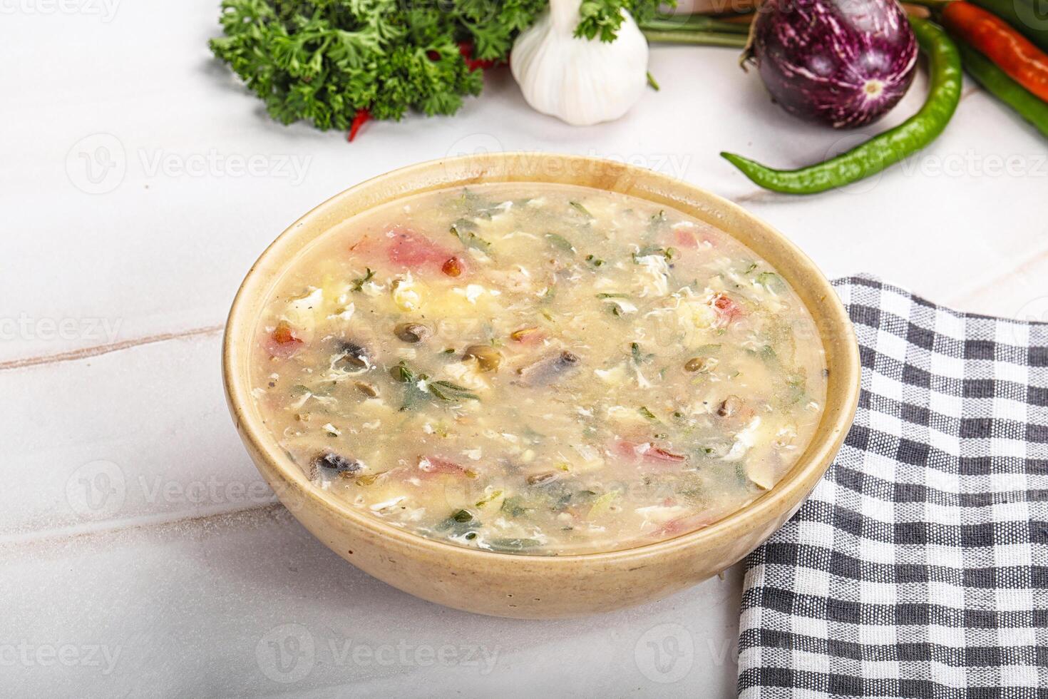 Chicken hot and sour soup photo