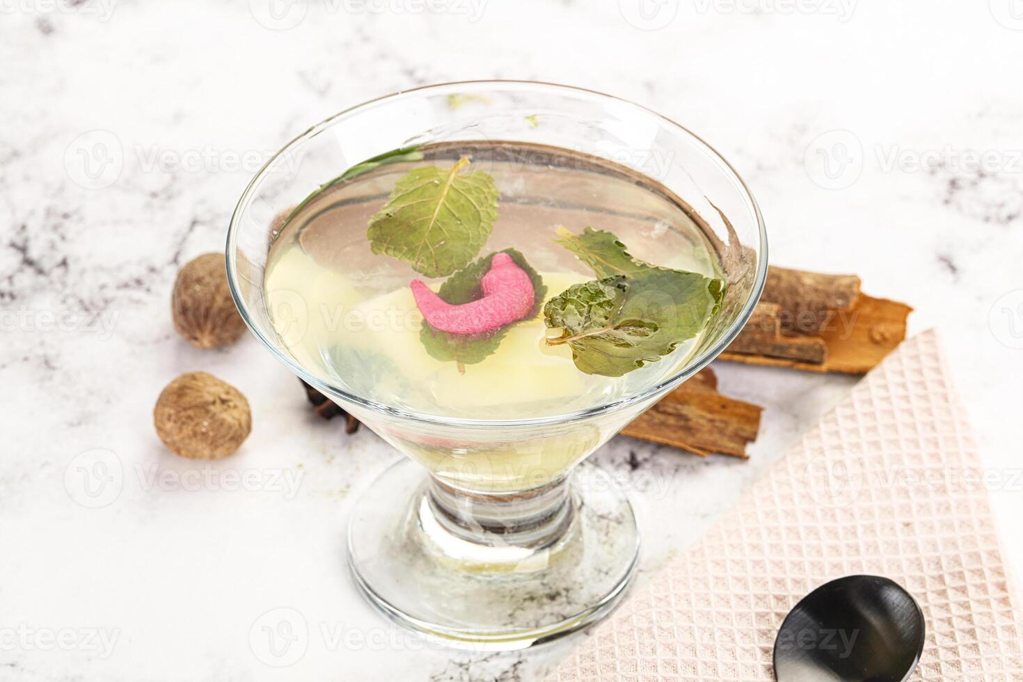 Sweet pineapple jelly with mint photo