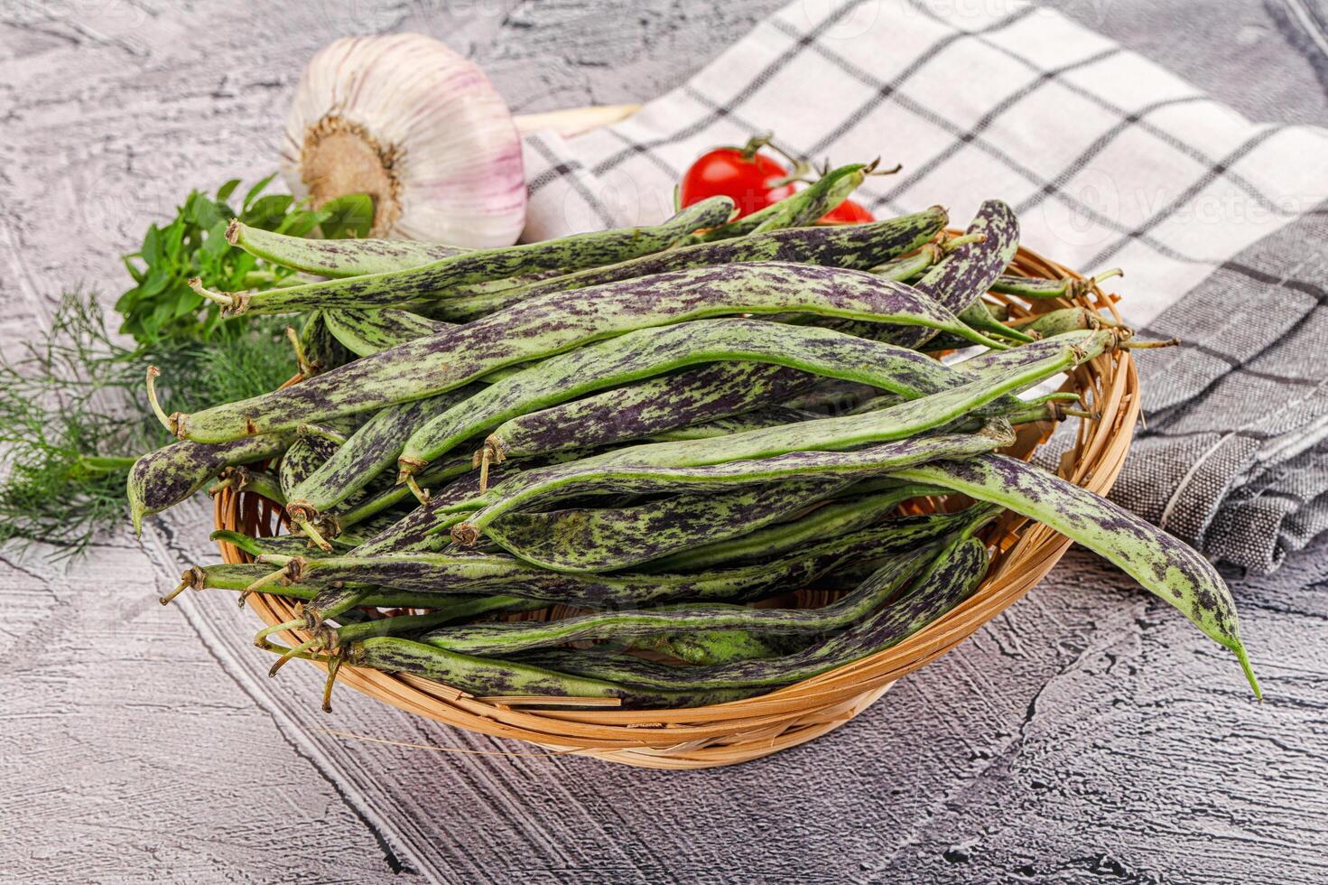 Fresh raw young green beans photo