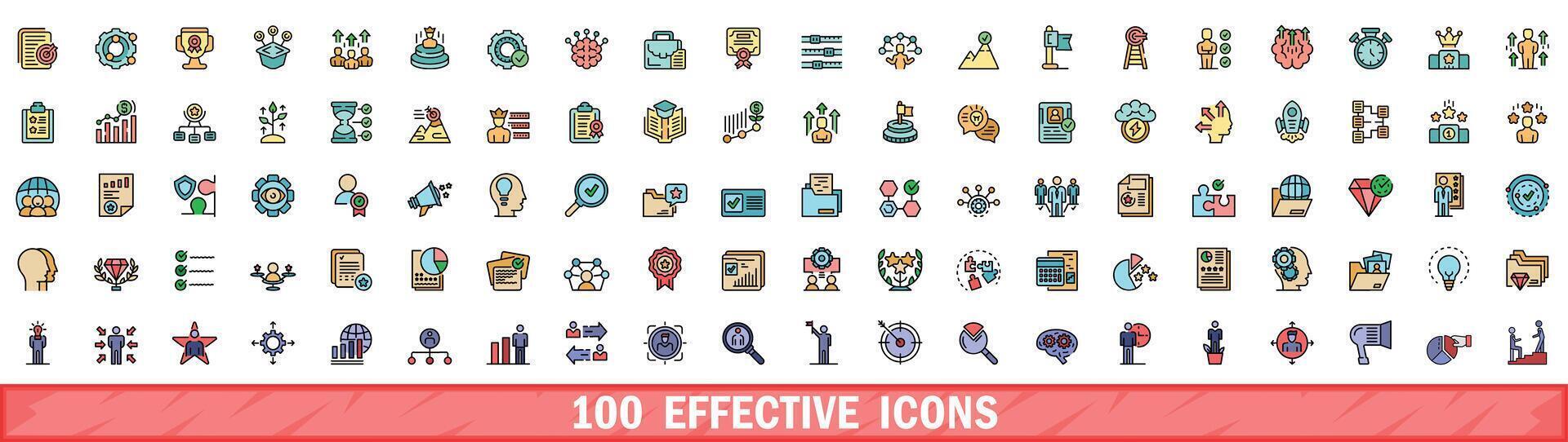 100 effective icons set, color line style vector