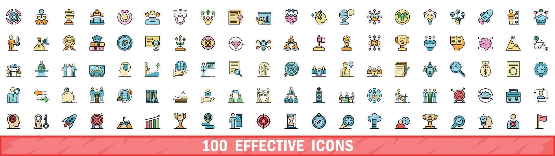 100 effective icons set, color line style vector