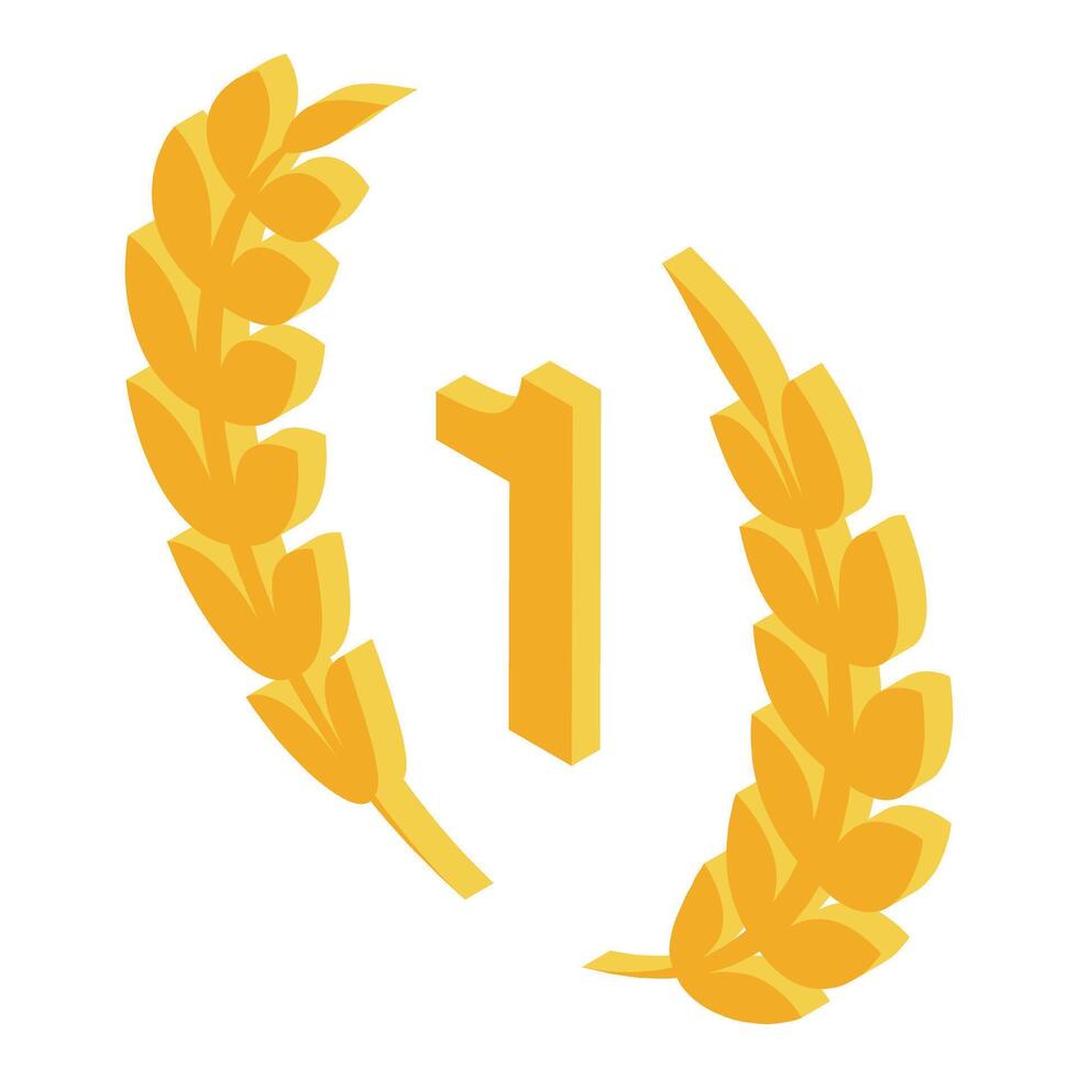 Golden number one surrounded by two laurels representing victory vector