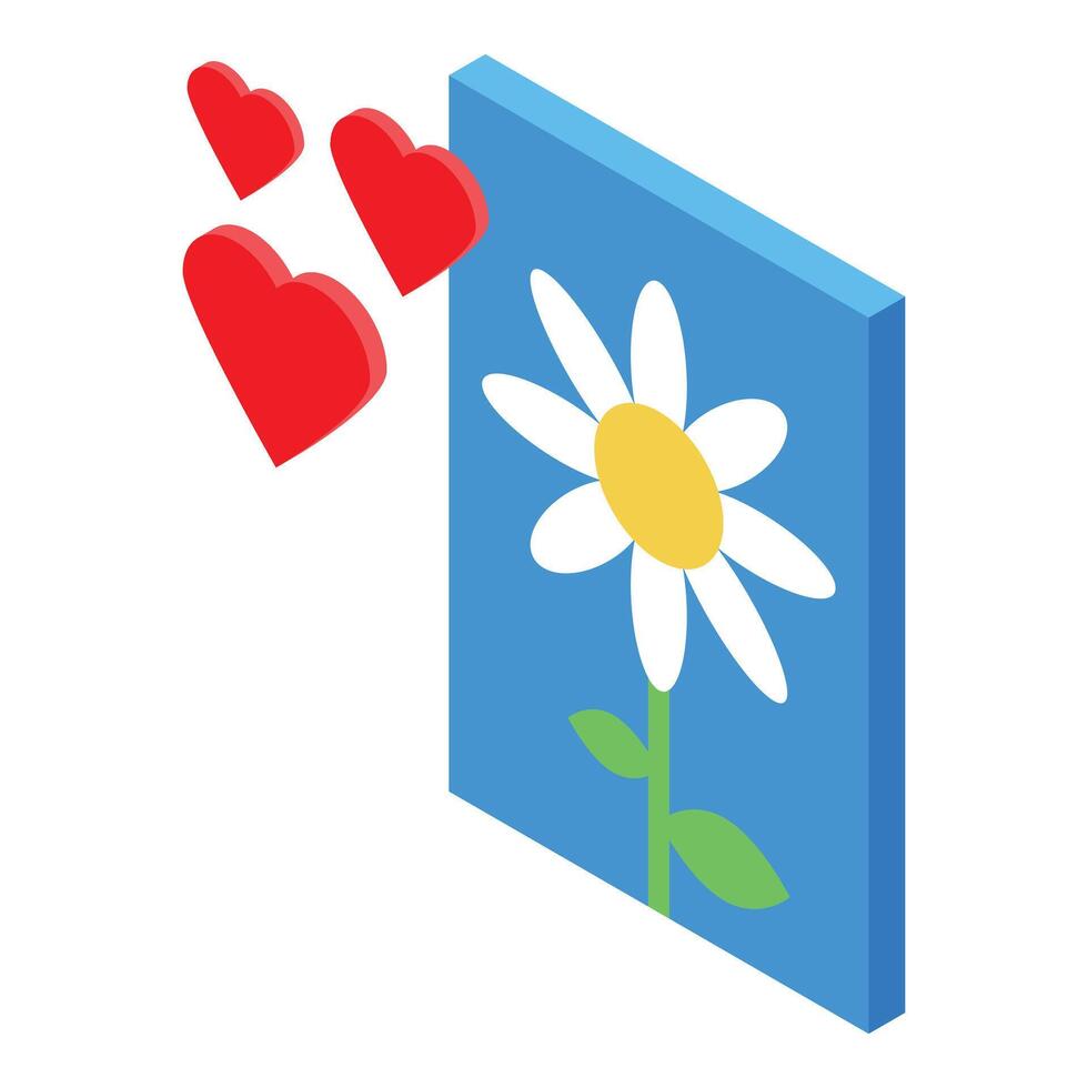 Red hearts floating near blue canvas with white daisy flower vector