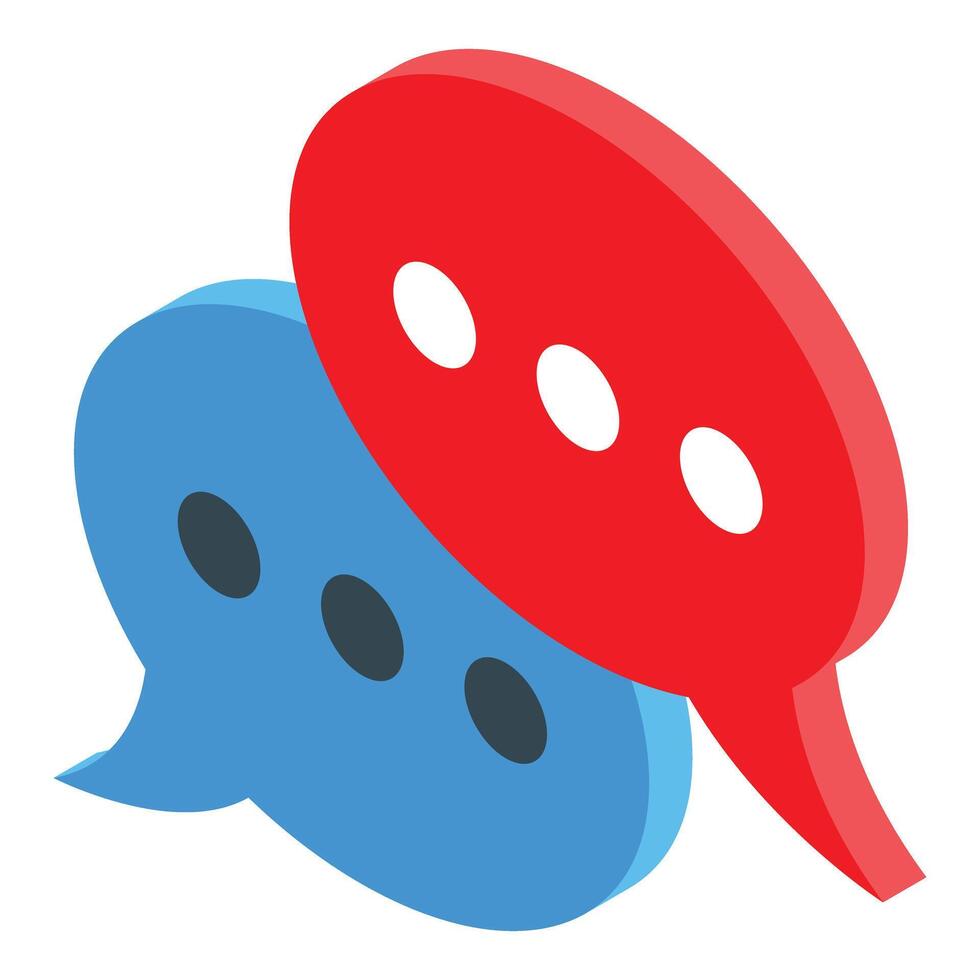 Red and blue speech bubbles overlapping communicating vector