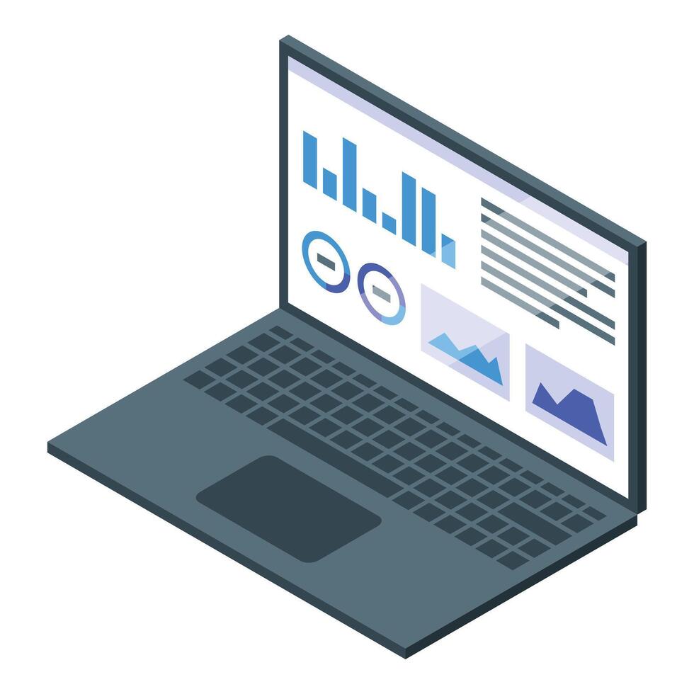 Laptop showing financial data analysis with charts and diagrams vector