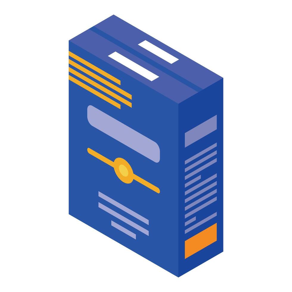 Blue cardboard box packaging with blank label standing up vector