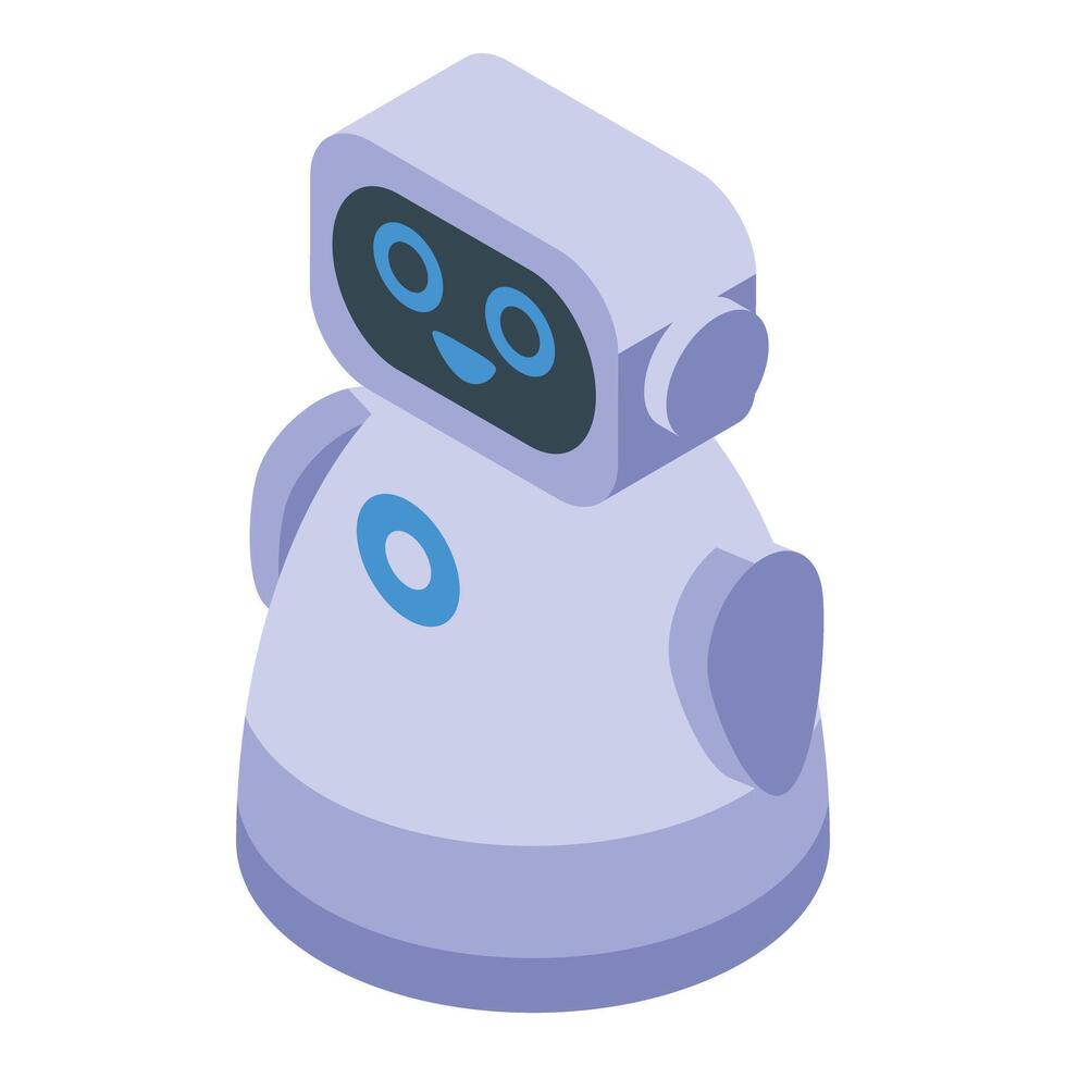 White chatbot smiling with digital face isometric view vector