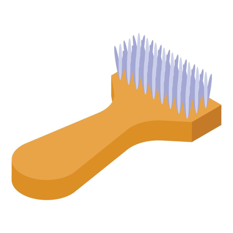 Cleaning brush with wooden handle for scrubbing and washing vector