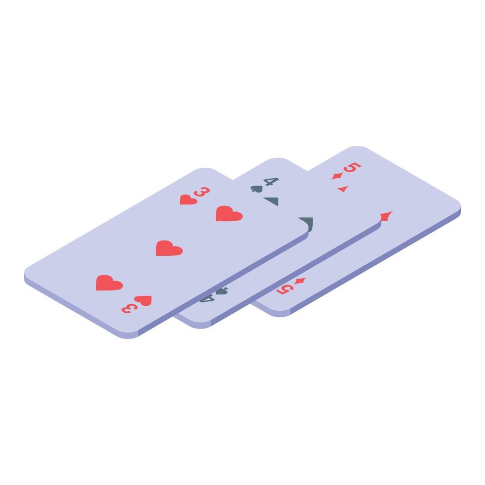 Three playing cards showing hearts spades and diamonds in isometric view vector
