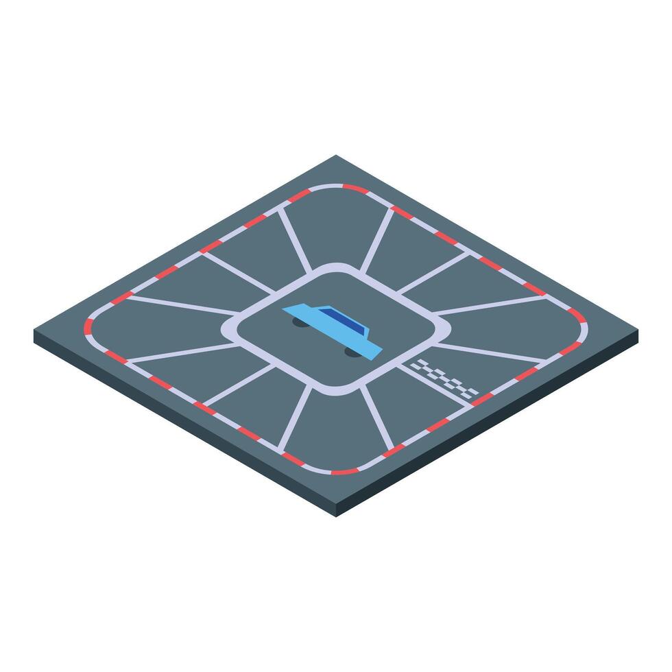 Blue car moving around smart city self driving test zone vector