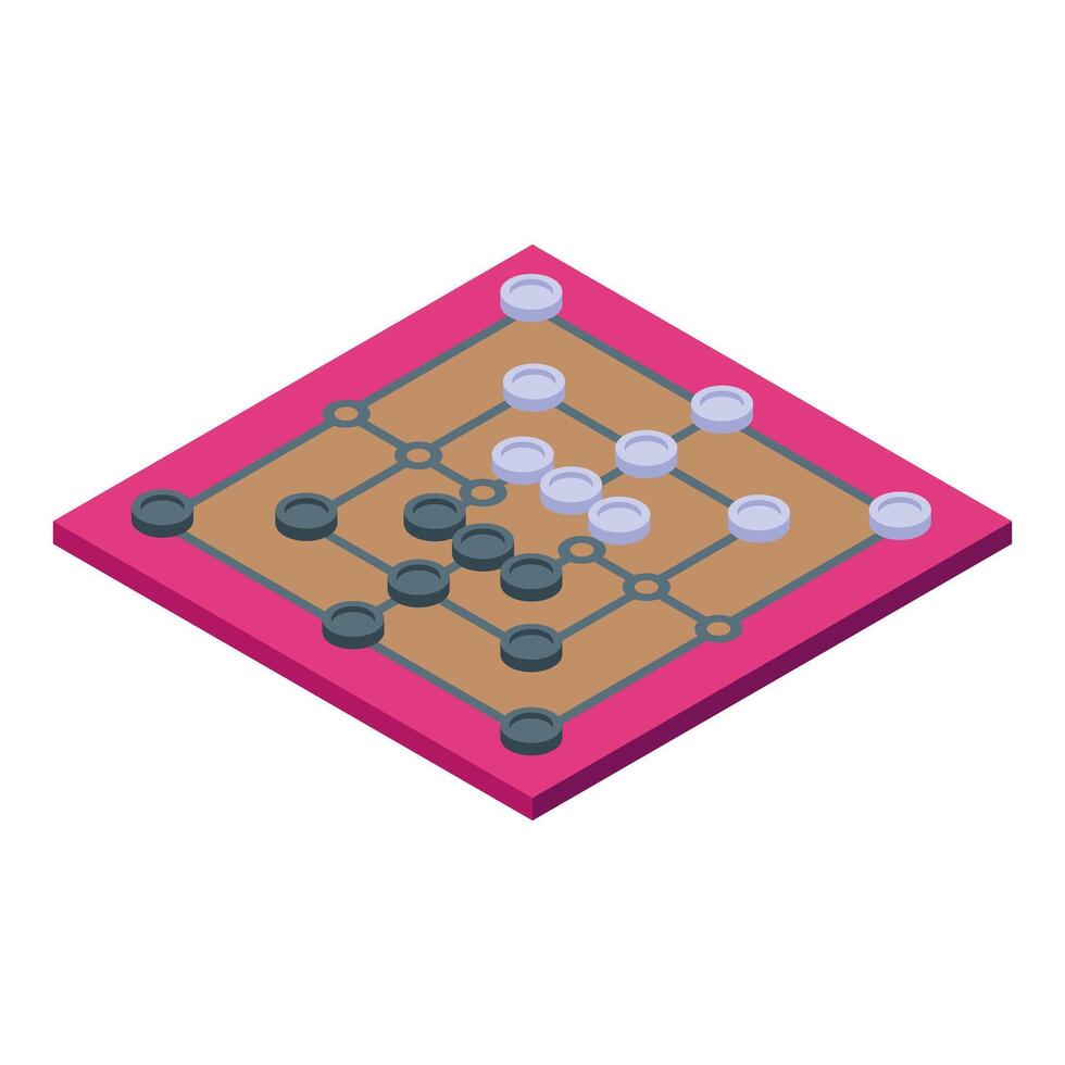 Gomoku game board with black and white stones isometric illustration vector