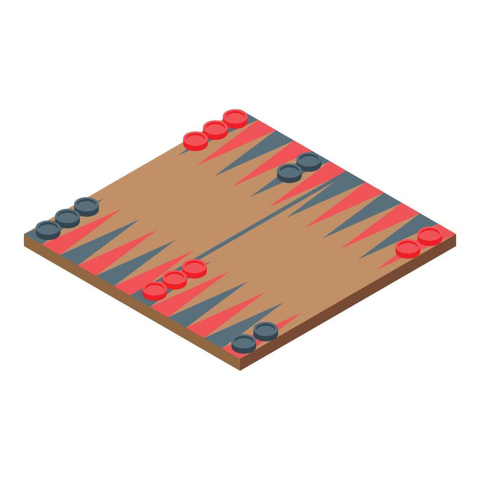 Backgammon board isometric view showing playing pieces vector