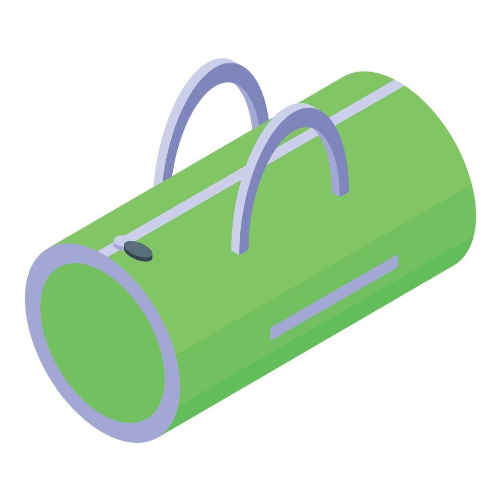 Green cylinder sport bag for training isometric icon vector