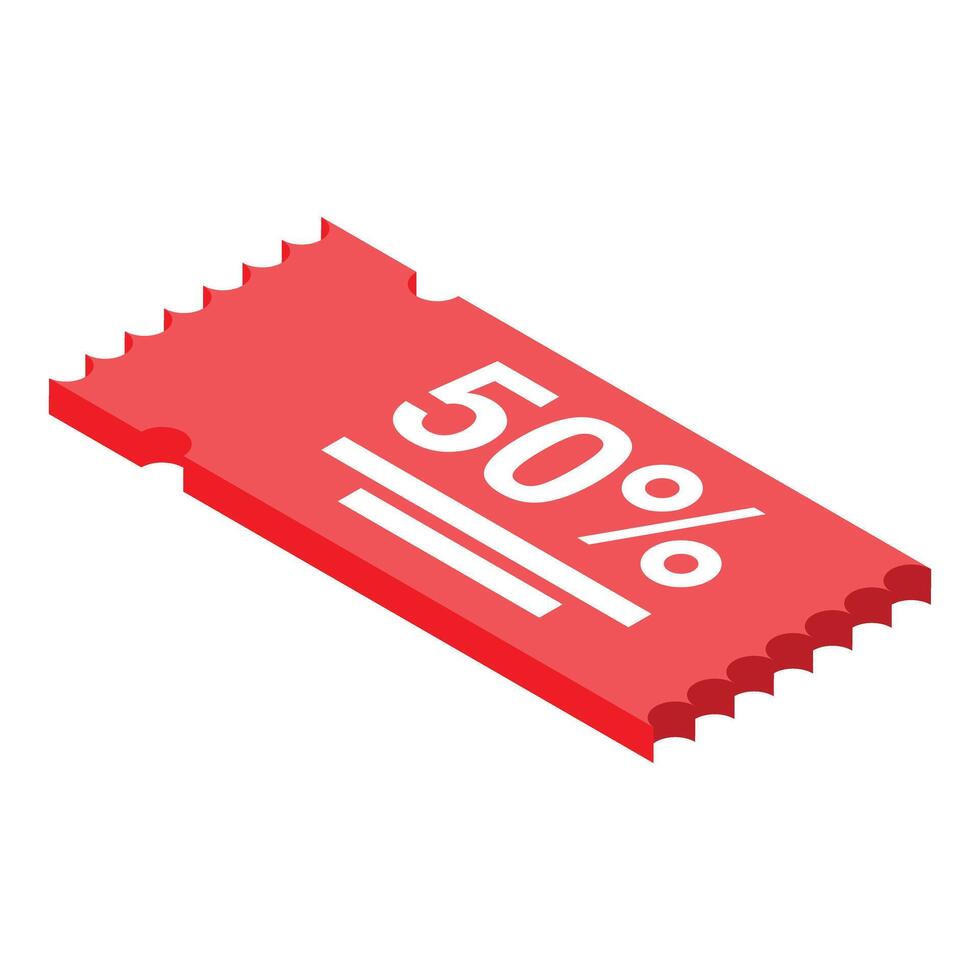 Red discount coupon offering fifty percent off vector