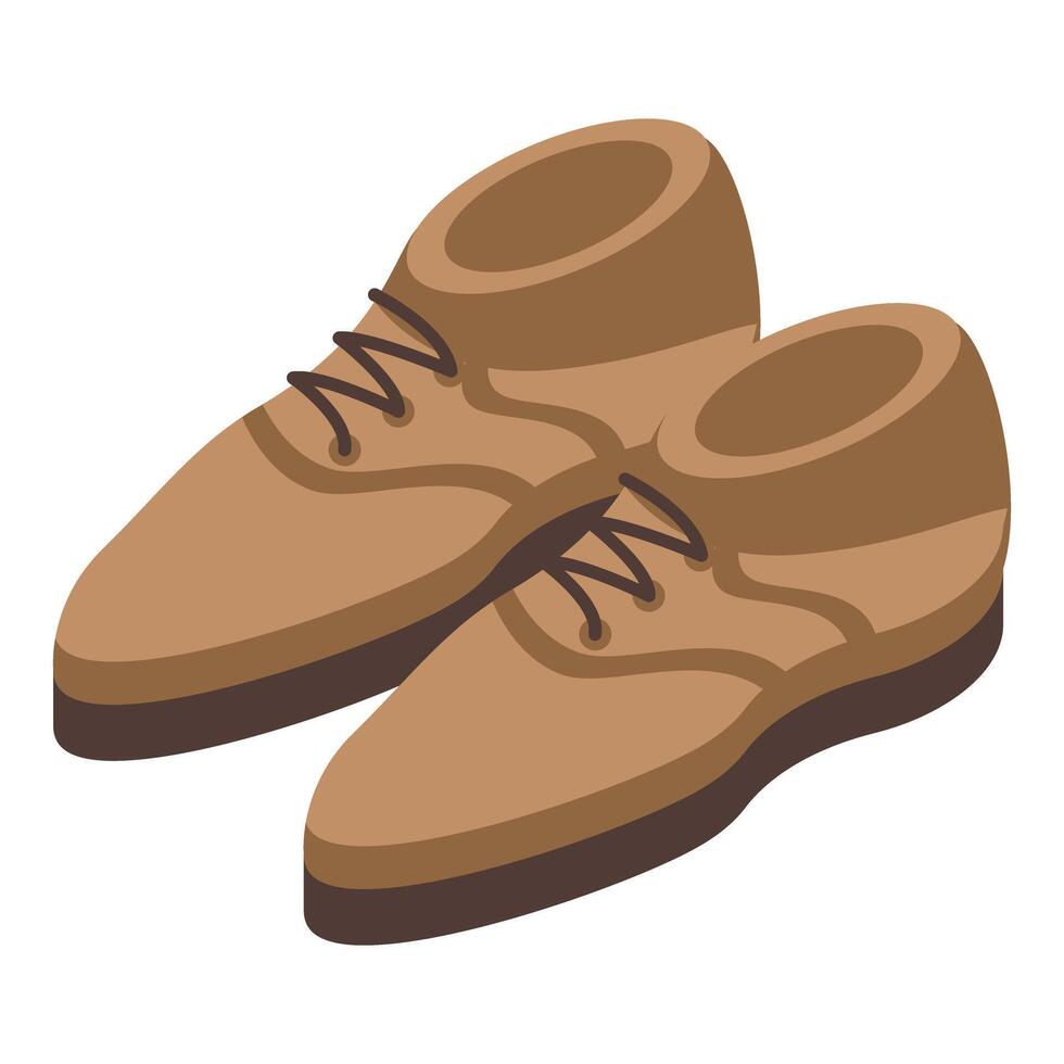 Pair of brown leather shoes with laces isometric view vector