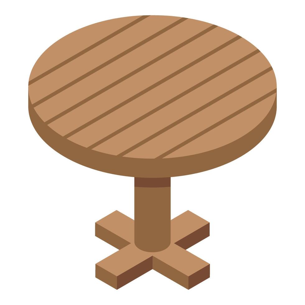 Round wooden table standing on cross shaped legs vector