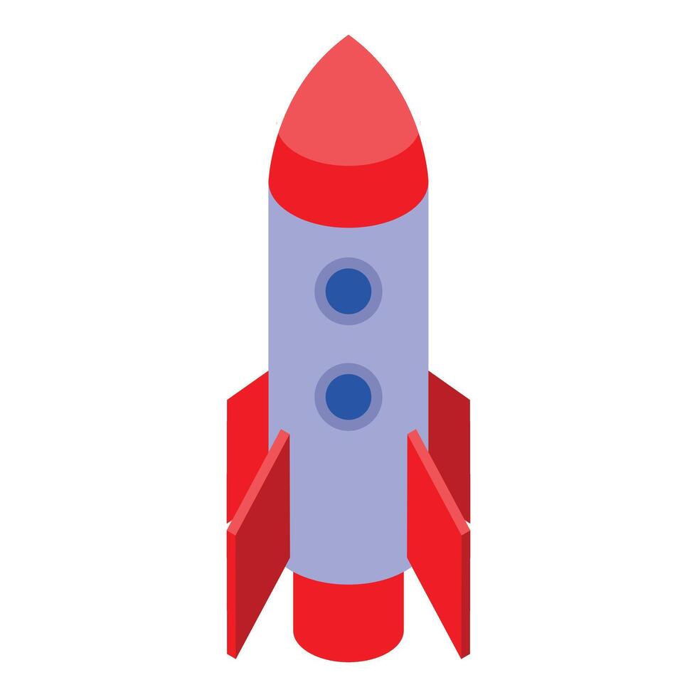 Red and white space rocket standing on launch pad vector