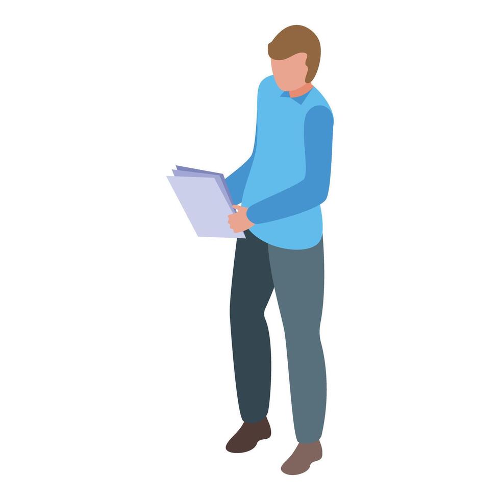 Office worker holding documents isometric icon vector