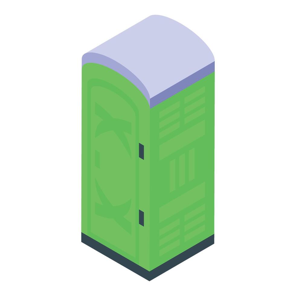 Green plastic mobile portable bio toilet cabin standing isometric view vector