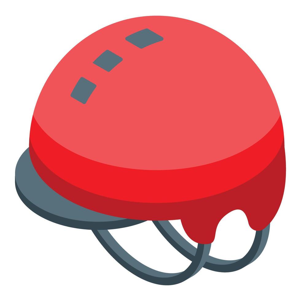 Red climbing helmet protecting head from falling rocks vector