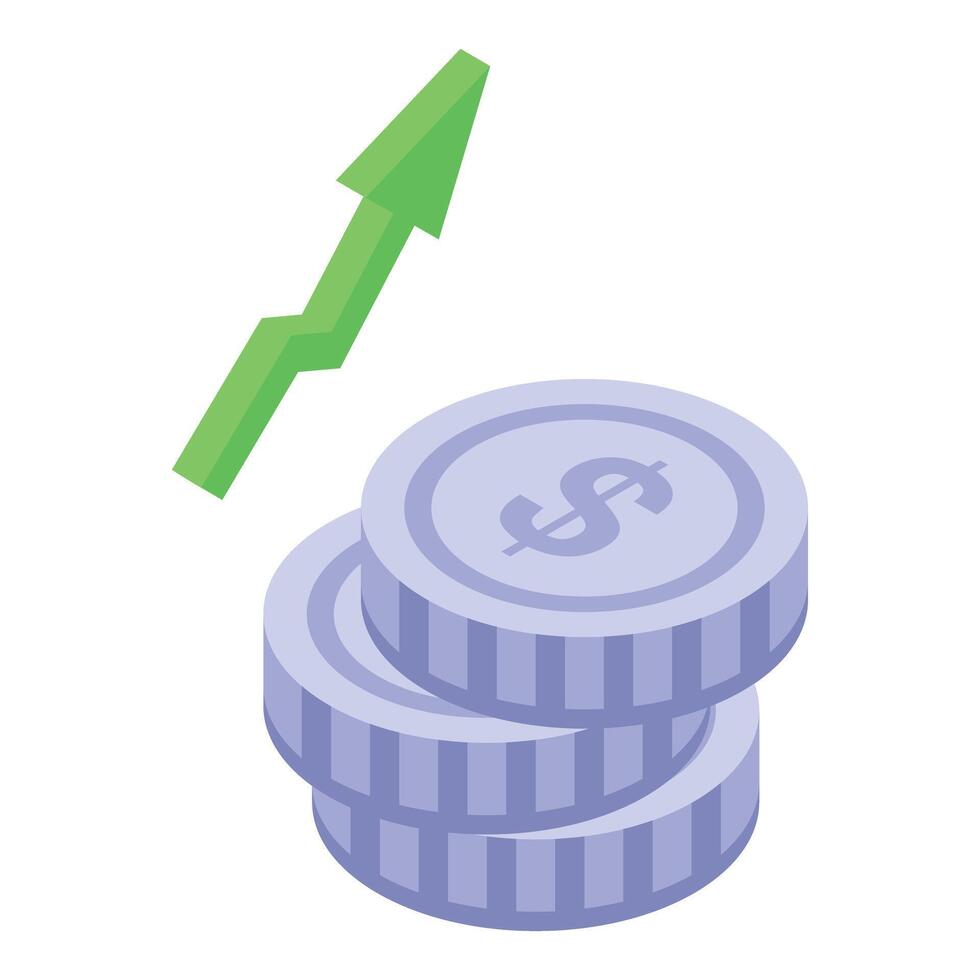 Green arrow increasing over stack of growing coins representing investment success vector