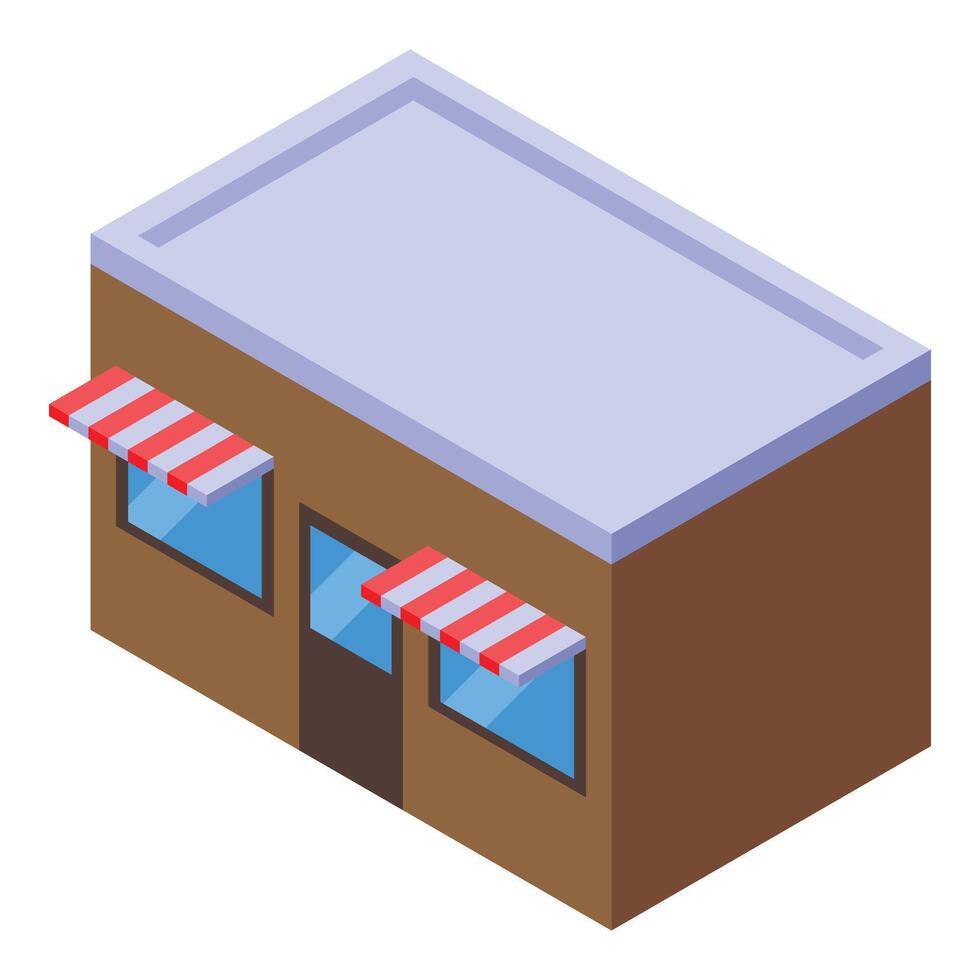 Small shop building with striped awnings isometric icon vector