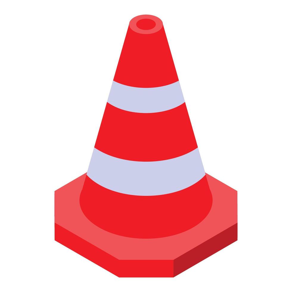 Red and white traffic cone standing for road safety isometric view vector