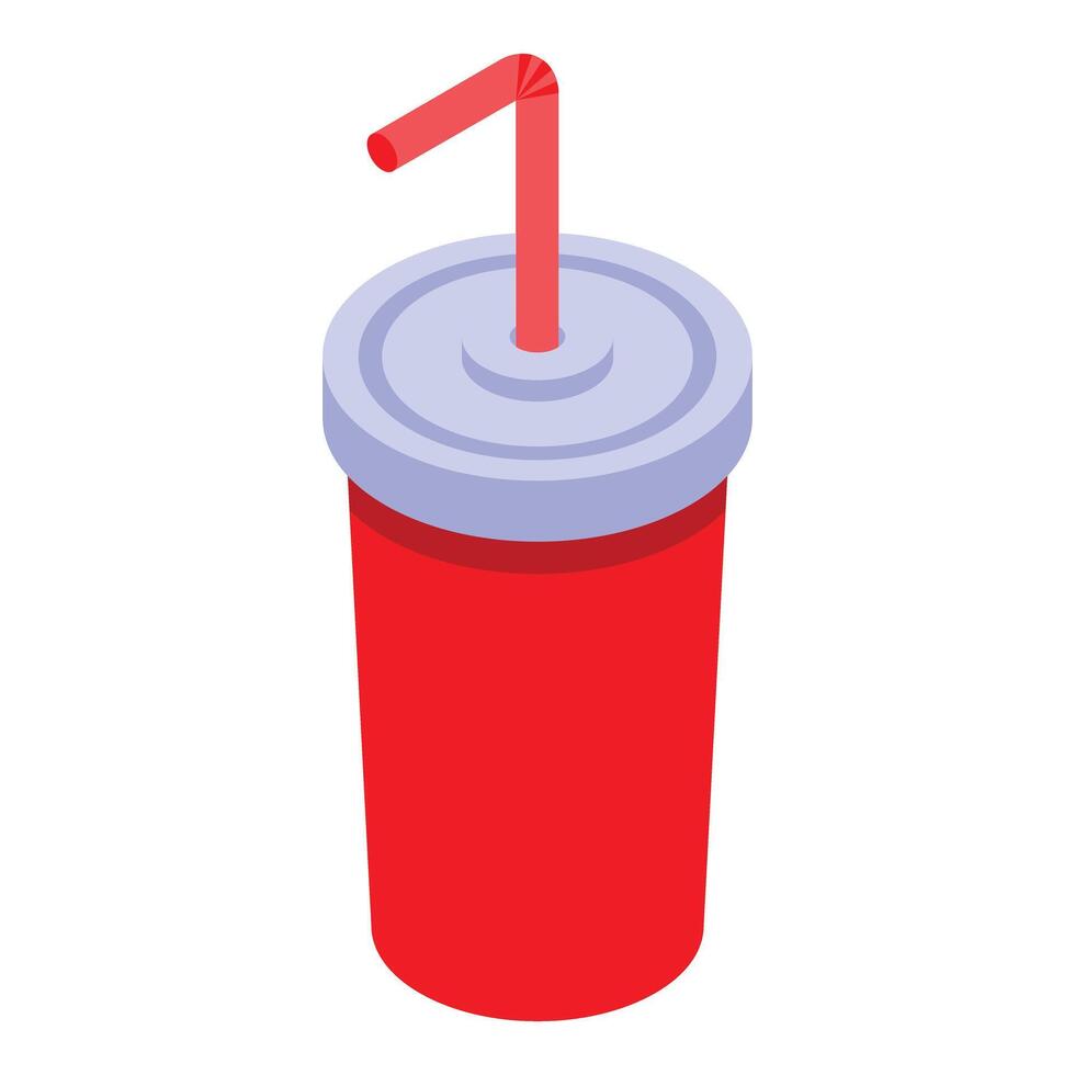 Red disposable cup with drinking straw standing on white surface vector