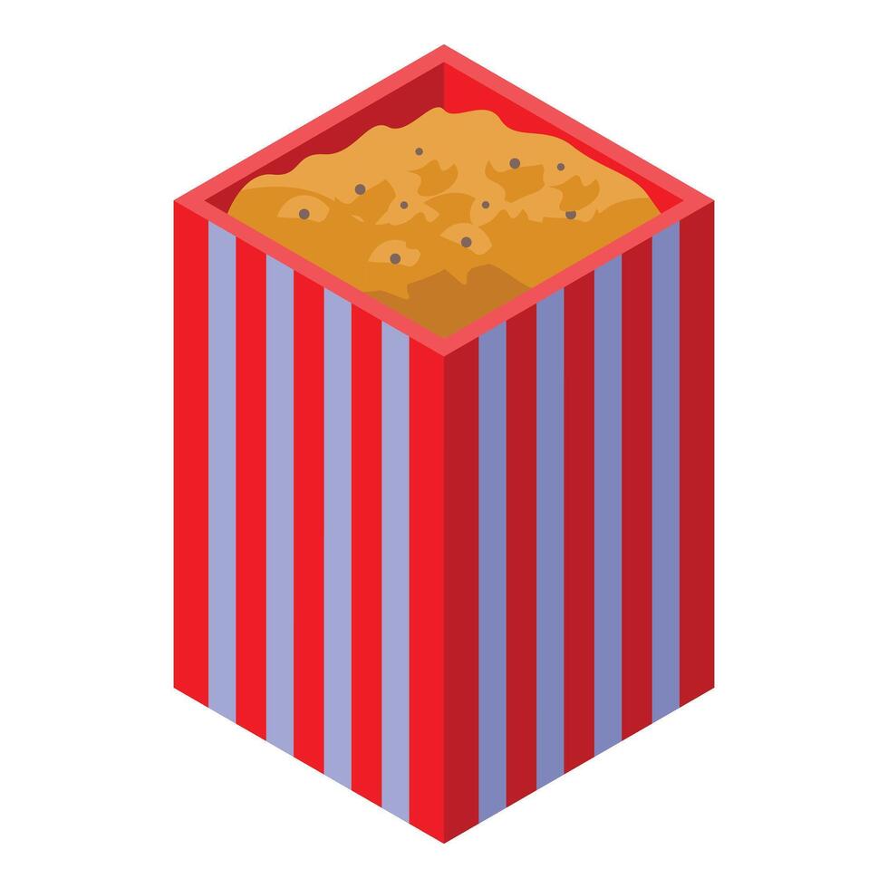 Full popcorn bucket isometric illustration with red and white stripes vector