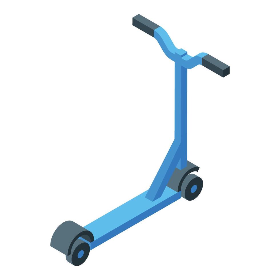 Blue kick scooter standing upright isometric illustration vector