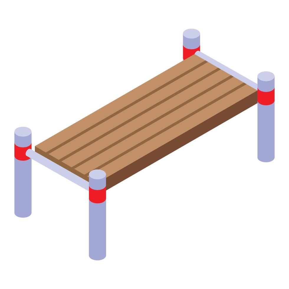 Wooden bench is standing on metal legs vector