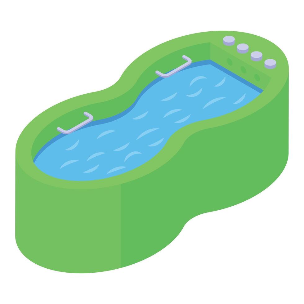 Modern oval green empty outdoor jacuzzi relaxing in sun vector
