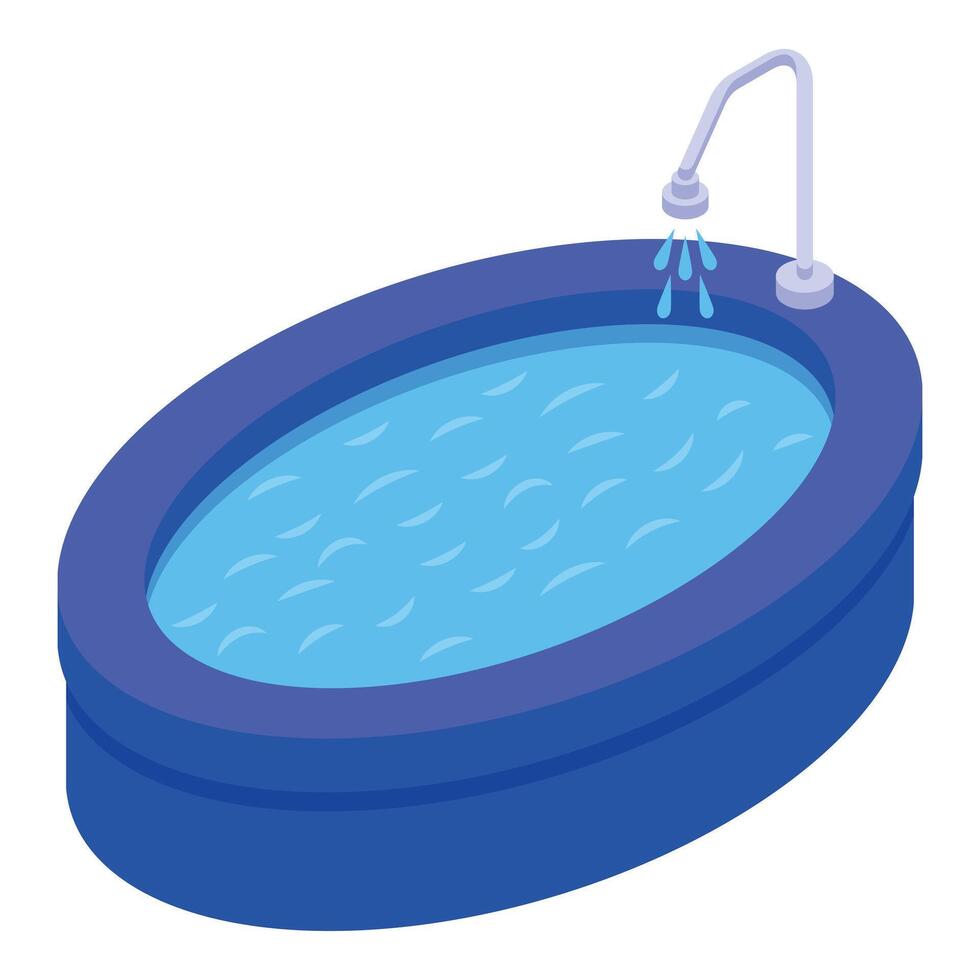 Inflatable pool filled with water with shower running isometric view vector