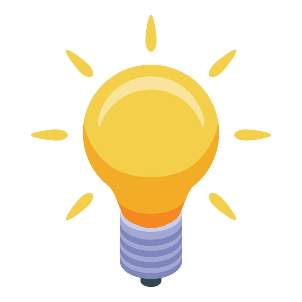 Yellow light bulb shining with bright rays isometric icon vector