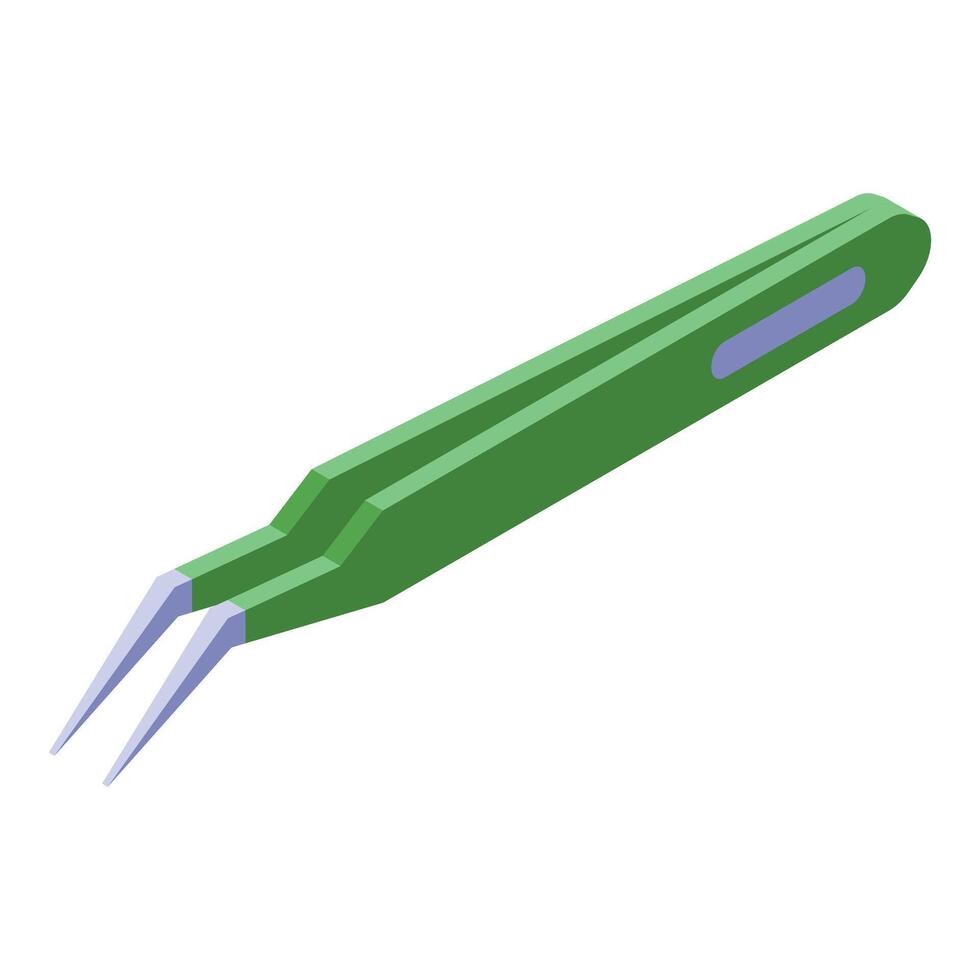 Green tweezers lying on white surface with handles together vector